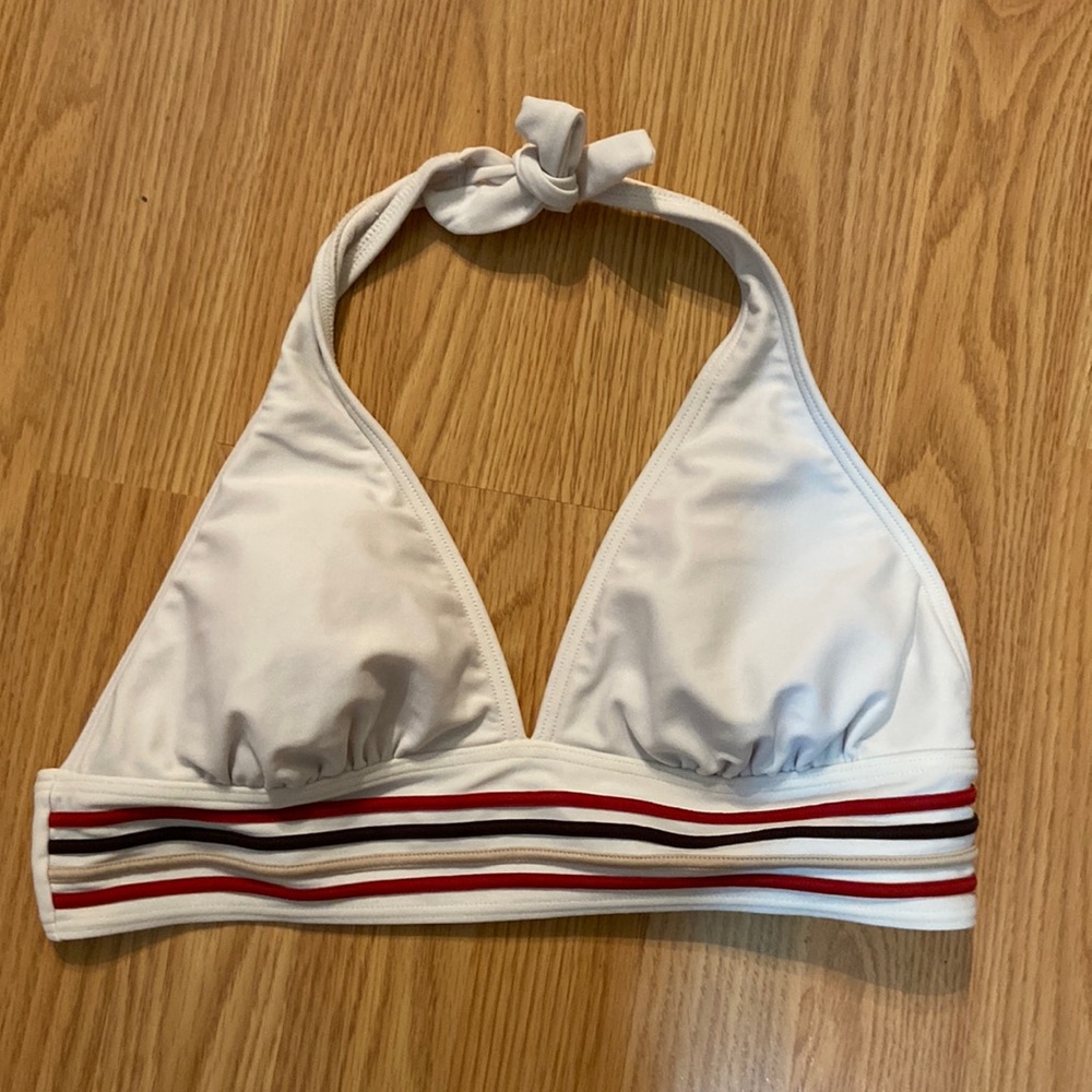 Baltex white halter bikini top with bottom striped band - size 10 - NWOT